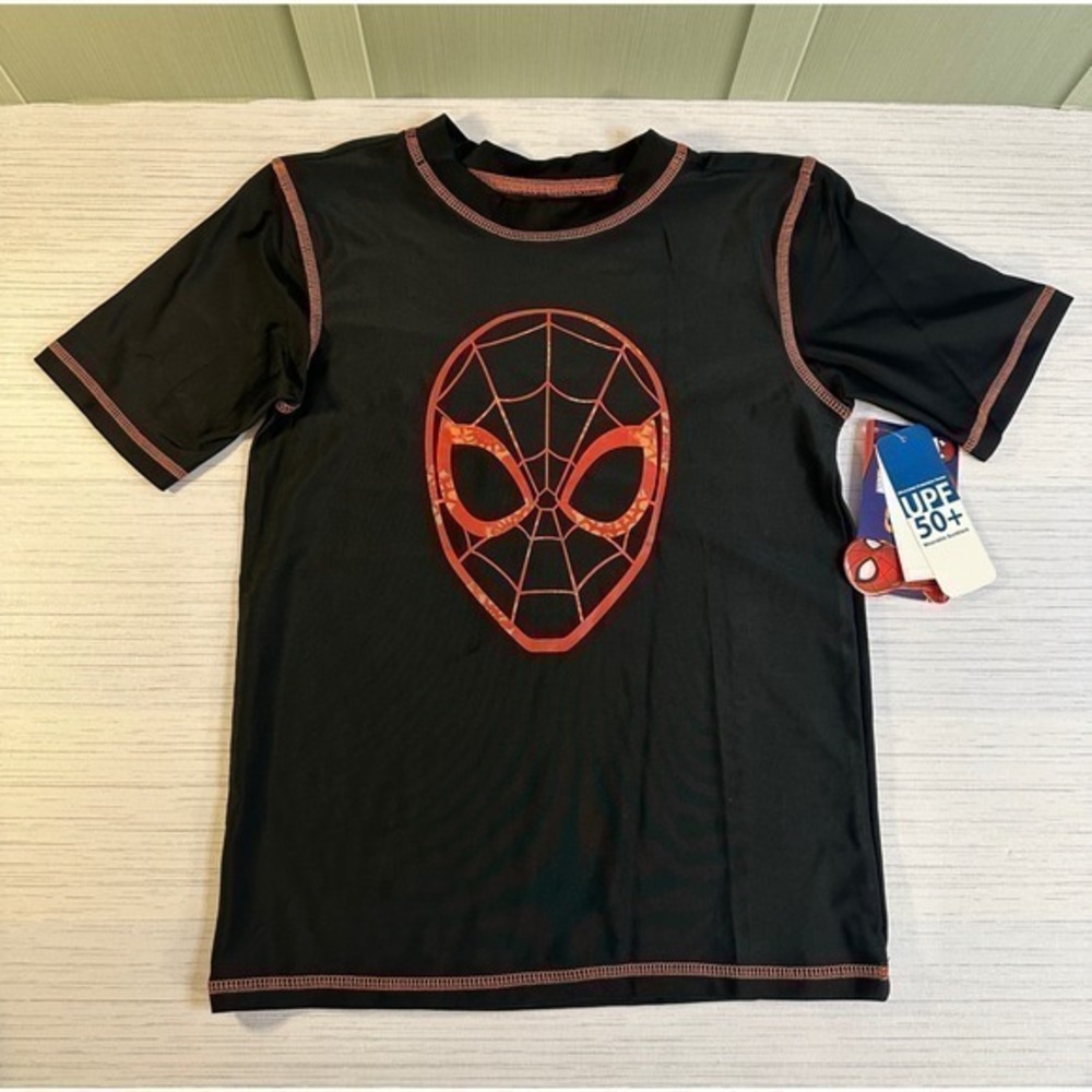 Marvel Spider-Man Boys Rush Guard Swim Shirt UPF 50+ Black Red Size Medium NWT
